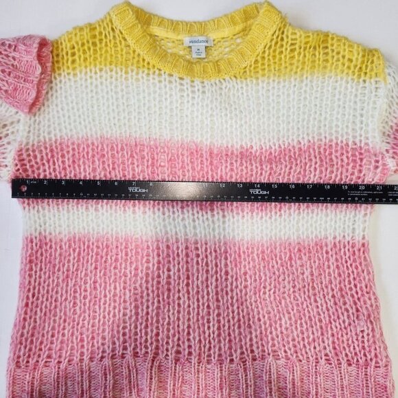 Sundance Julia Stripe Sweater Womens M Pink White Yellow Pullover Open Knit Crew - Picture 7 of 9